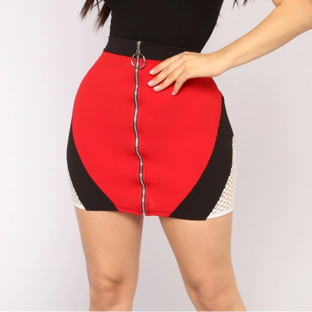 FASHION NOVA red mesh zipper skirt